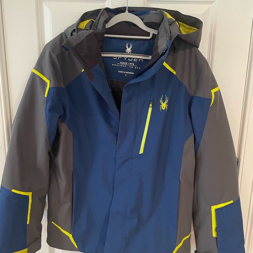 Spyder Blue and Gray Raincoat with Weather-Resistant Design